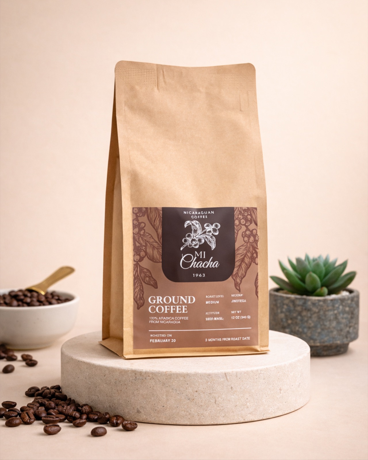 Mi Chacha coffee bag on pedestal